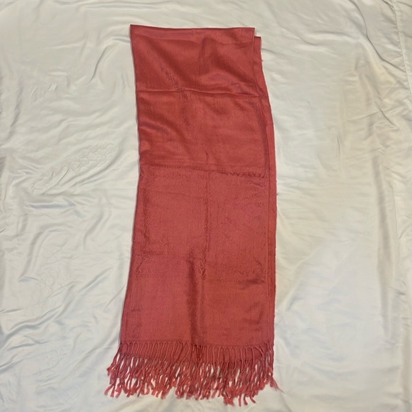 Pashmina-Shawl/Scarf in Jacquard Pattern Deep Coral 28”W x 68”H - Picture 5 of 14